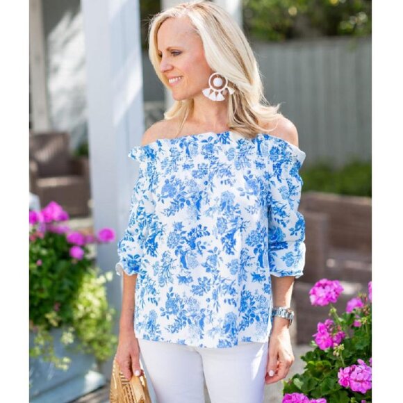 TUCKERNUCK Marguerite Off Shoulder FLORAL PRINT POPOVER TOP (Size SMALL) - Picture 3 of 8